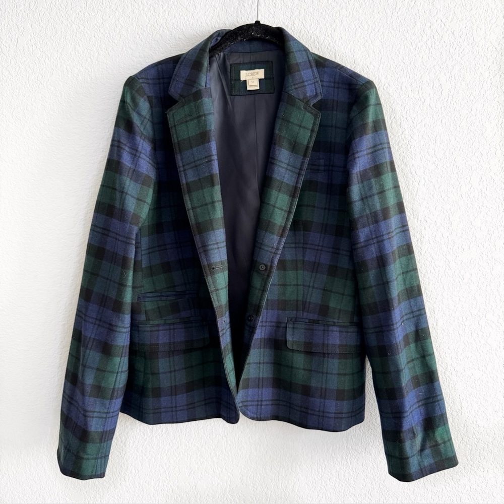J. Crew Tartan Schoolboy Blazer in Navy and Forest size 12 preppy academia